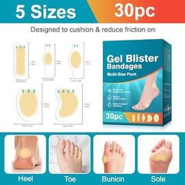 Pack of 30 RlfJynxious Hydrocolloid Blister Plasters, Heel, Plasters, Waterproof Gel Blister Plasters for Feet, Heel Protection for Shoes, Plasters, Strong Heel Protection, Toes and Fingers