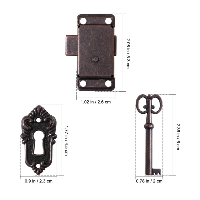 Yardwe, antique cabinet door lock, decorative furniture lock with key