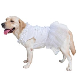 Extra Large Dog Dresses Female Luxury Dog Flower Girl Dress Camisole Large Dog Princess Costume with Lace & Bow Decor Dog Bridesmaid Dress for Summer Party Dog Wedding Dress (White,4XL)