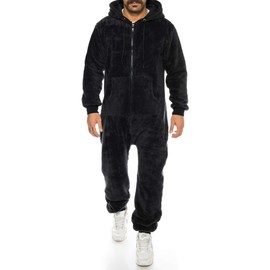 Crazy Age Teddy fleece teddy fur jumpsuit fluffy and cuddly soft warm onesie full body suit warm (Lacy) - Black(rt2844), size: m