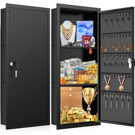 31.5" Tall Wall Safes Between the Studs with 2 Removable Shelf, Lockable Hidden Safe Box with 50 Hooks for Keys Jewellery, in Wall Safe for Money Medicines Valuables