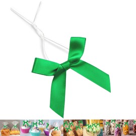 GUIFIER 50 Pack Green Pretied Bows, 3" Satin Ribbon Twist Tie Bows for Treat Bags, Pre Tied Ribbon Bows Twist Tie for Crafts, Twist Bows Tied Bows with Wire for Gift Bags, Popcorn Bags, Candy Bags