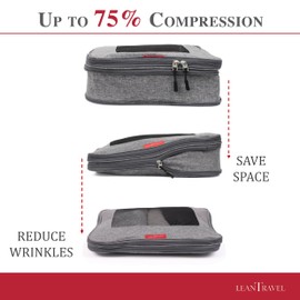 LeanTravel Premium Compression Packing Cubes for Travel - Suitcase Organizer Bags with Double Zipper & Breathable Mesh Panel - Space Saving Carry On Luggage Essentials (1 Medium Bag, Grey)