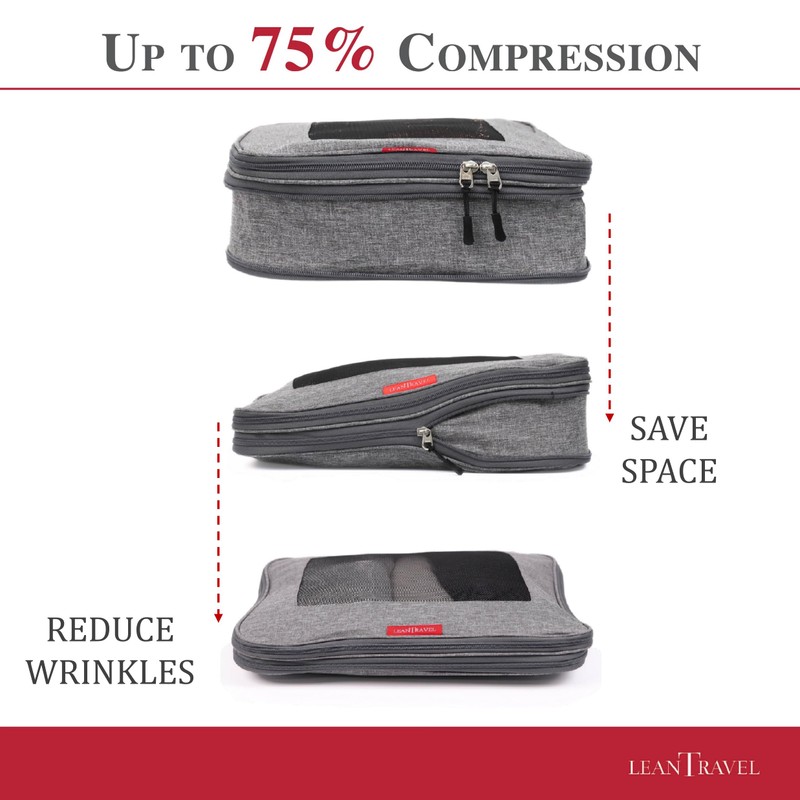 LeanTravel Premium Compression Packing Cubes for Travel - Suitcase Organizer