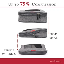 LeanTravel Premium Compression Packing Cubes for Travel - Suitcase Organizer Bags with Double Zipper & Breathable Mesh Panel - Space Saving Carry On Luggage Essentials (1 Medium Bag, Grey)