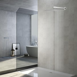 GGStudy Rain Shower Head Brushed Nickel with Extension Arm 10 Inch Square Shower Head with 16 Inch Shower Arm Large Stainless Steel Rainfall Showerhead Waterfall Full Body Coverage
