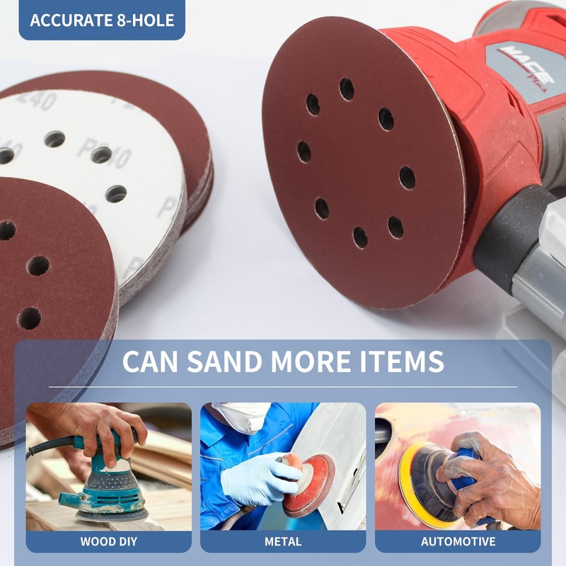 FEIHU 125mm Sanding Discs 50Pcs Orbital Sander Discs, 100 Grit