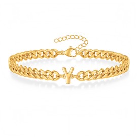 IN Chenthy Gold Initial Bracelets for Men, 18K Gold Plated Cuban Link Chain Adjustable Charm Bracelets Jewelry Gifts for Men（Letter Y）