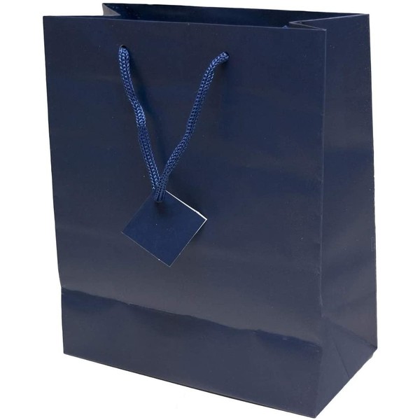 Novel Box® Navy Blue Matte Laminated Euro Tote Paper Gift Bag Bundle 8"X4"X10" (10 Count) + NB Cleaning Cloth