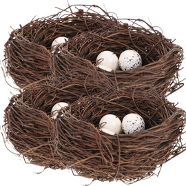 PRETYZOOM Simulated Bird S Nest Set - 16Pcs Easter Decoration with 4 Rattan Nests and 12 Foam Eggs for Creative DIY Crafts
