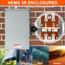 200 Amp Generator Transfer Switch, 120/240V 48000W Manual Transfer Switch for Home Generator, with Neutral Terminal, for Outdoor and Indoor, Multiple Security Protections (200A-2 Pole)