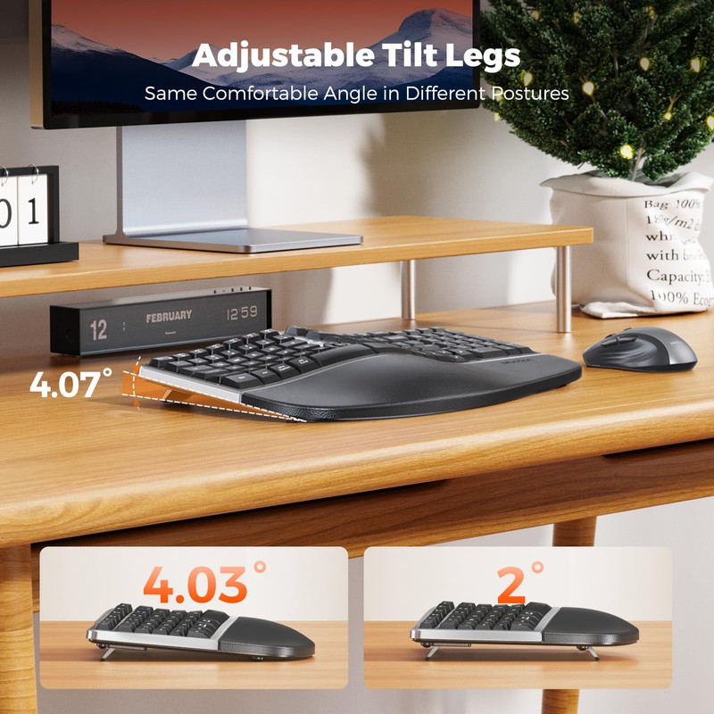 MEETION Ergonomic Wireless Keyboard Mouse, 2.4GHz Split Palm Rest Keyboard