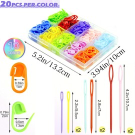 200 Pcs Stitch Markers 10 Color Knitting Markers Crochet Hook and Needle Clip, Sewing Needles with Plastic Eyelets, Colorful Crochet and Needle Markers for DIY and Craft Sewing