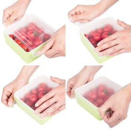 Magik 4~6 Pack Stretch Reusable Silicone Bowl Food Storage Wraps Cover Seal Fresh Lids - 5 Pack, Transparent