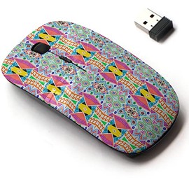 2.4G Wireless Mouse with Cute Pattern Design for All Laptops and Desktops with Nano Receiver - Ethnic Embroidery Aztec