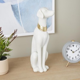 Deco 79 Polystone Dog Decorative Sculpture Sitting Home Decor Statue with Gold Collar, Accent Figurine 5" x 7" x 17", Cream