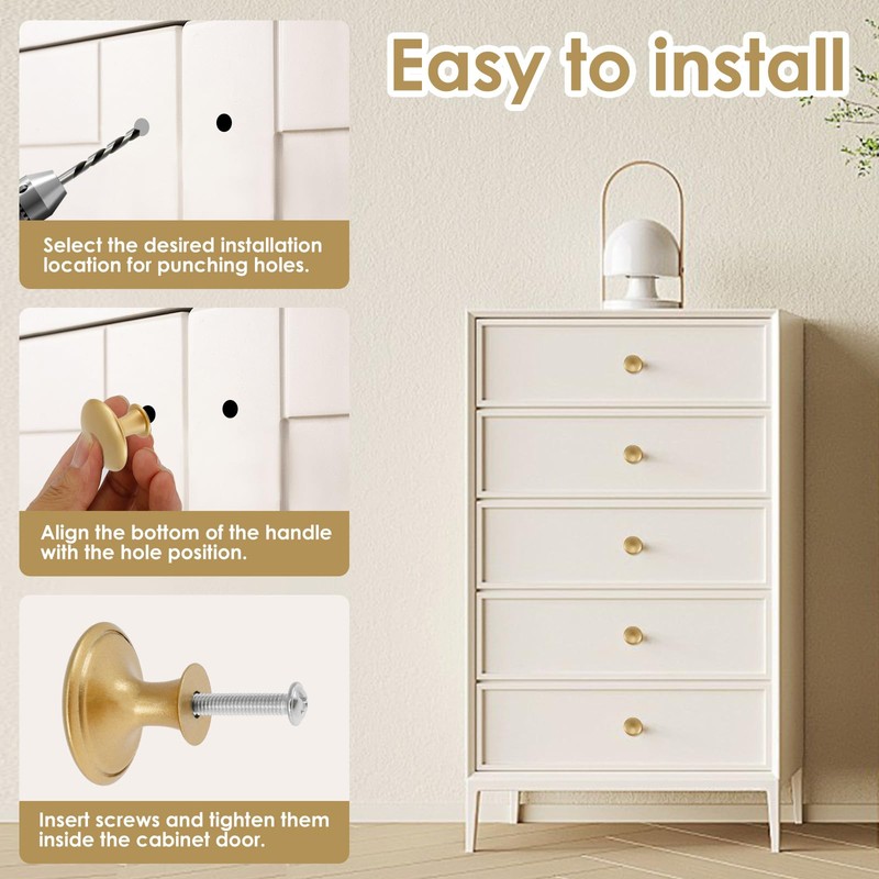 50 Pack Gold Round Cabinet Knobs Drawer Knob Bulk Set/