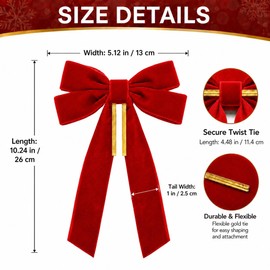 Red Velvet Christmas Tree Bows, 24 Pack, 5.1 x 10.2 in