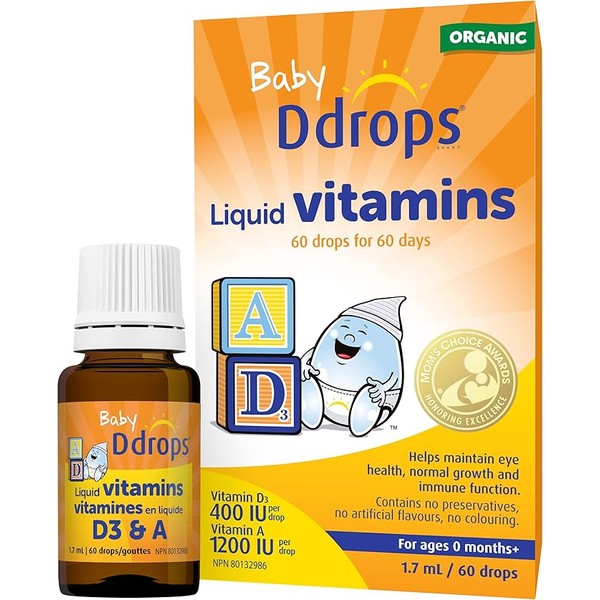 Ddrops Baby Organic Liquid Vitamins A&D drops for infants, 60
