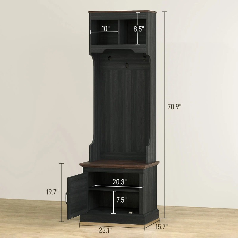 3-in-1 Hall Tree with Shoe Storage, Coat Rack with Bench,