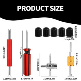 Gosknor 4pcs Valve Core Removal Tool, Dual & Single Head Valve Stem Core Remover 4-Way Valve Stem Wrench Extractor with Dust Caps Repair Installation Tools for Car Truck HVAC Air Conditioner