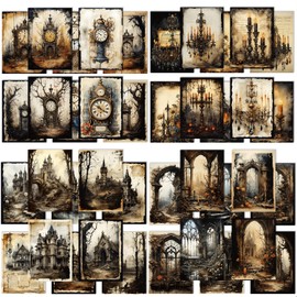 Obujopal 80 Sheets Gothic Junk Journal Paper, Vintage Dark Magic Scrapbook Paper for Junk Journal Collage Card Making DIY Crafts Decoration, Single Side Printed Paper, 40 Patterns
