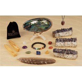 Lavender Sage Smudge Kit with Shell, Palo Santos, Stones, Bracelet, Feather