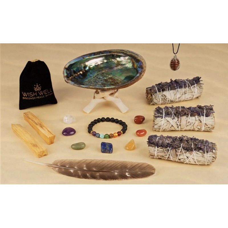 Lavender Sage Smudge Kit with Shell, Palo Santos, Stones, Bracelet,