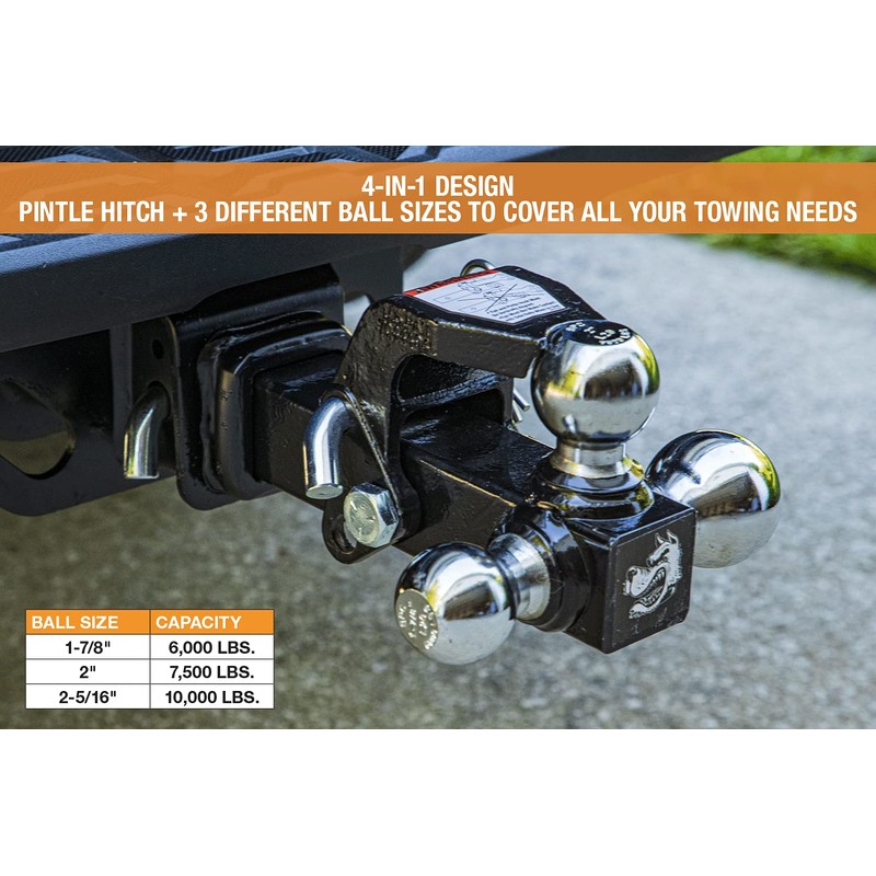 Buyers Products 1802279 Tri-Ball Truck Hitch With Hook, Solid Shank