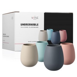 Unbreakable Silicone Stemless Wine Glassware | Set of 4 | Reusable & Shatterproof Tumbler Drinkware for Wine, Water, Cocktails, Champagne Glass for Parties, Beaches, Boats (Pink, Black, Blue, Tan)