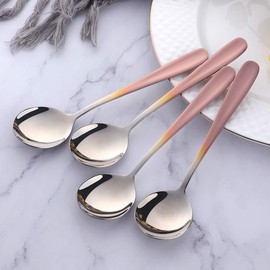 7-Inch Soup Spoons, Baikai 18/10 Stainless Steel Finished Bouillon Spoon, Table Dinner Spoons, Set of 6 (Gradient Rose Gold)