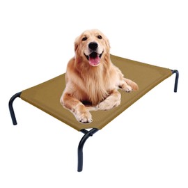 PHYEX Heavy Duty Steel-Framed Portable Elevated Pet Bed, Elevated Cooling Pet Cot, 50.5" L x 30.5" W x 7.8" H(L, Brown)