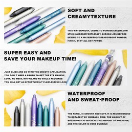 8 Colors Glitter Eyeshadow Stick Colorful Set, Waterproof Eye Shadow Sticks, Cream Eyeshadow Pencil Makeup Set, High Pigmented Waterproof & Long Lasting Contour Stick, EyeLiner Makeup for Women