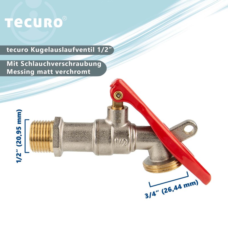 tecuro Outlet Valve with Lockable Lever 1/2 Inch Chrome-Plated Matt