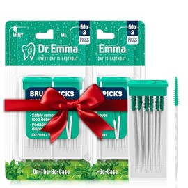 Dr. Emma Brush Picks Rubberized Brush Mint Brush Picks, 2 Packs, 100 Picks/Pack (50 per case)
