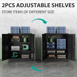 SISESOL 36 inch Metal Storage Cabinet with Doors and Shelves,Small Garage Storage Cabinet with Lock,Black Metal Cabinets with Locking Doors for Home,Office,Short Garage Cabinets