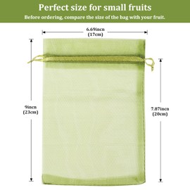 100 Pcs Fruit Protection Bags, 6x9inch Fruit Netting Bags, Green Drawstring Mesh Bags Fruit Cover Pest Barrier for Mangoes Tomatoes Fruit Trees Veggies Garden