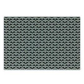 Lunarable Art Deco Cutting Board, Repetitive Abstract Hand Held Fan Inspired Modern Concept Motifs, Decorative Tempered Glass Cutting and Serving Board, Small Size, Charcoal Grey Eggshell