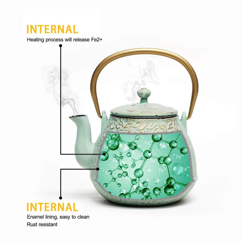 TOPTIER Tea Kettle for Stove Top, Cast Iron Teapot Stovetop