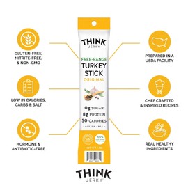 Think Jerky, Meat Stick Variety Pack, Original Grass-Fed Beef Sticks and All-Natural Turkey Sticks and Grass-Fed Jalapeno Beef Sticks (1 Ounce Sticks, Pack of 15 Sticks) - Sugar Free, Gluten Free, Non GMO, No Nitrates, Keto Friendly, Paleo, High Protein,