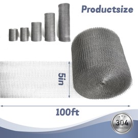 5" X 100 ft 304 Stainless Steel Mesh, Wire Mesh for Plants, Hole Fill Fabric Gap Blocker, Double Layer Metal Mesh Roll, Flexible Stretchy for Garden House and DIY (C-5" X 100 ft)