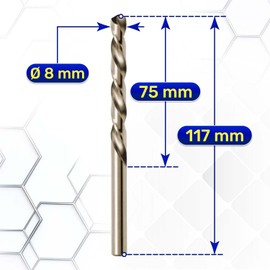 2 Pezzi HSS Punte Trapano Metallo Professionali Ø 8 mm 117 mm in Acciaio Temprato M35 con 5% Cobalto - Punte Trapano Ferro per Ferro Acciaio Metalli Non Ferrosi - MONTERAL