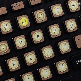 VINTAGE TYPEWRITER ENGLISH US NON-TRANSPARENT KEYBOARD DECALS ON BROWN BACKGROUND
