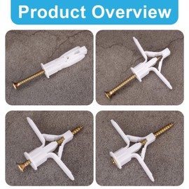 Hollow-Wall Anchors, One Size, 65Lbs Anchor 25pcs+Screw 25pcs Drywall Anchor kit with Screws, Self-Drilling Hollow Wall Anchor, White