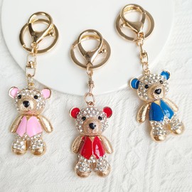 Lindo llavero para mujer, llavero para coche, Kawaii, anime, vidrio, color rosa, llavero para bolso, cartera, accesorios, Oso azul, Talla única