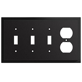 Henne Bery Modern Edge Decorative Wall Plate Switch Plate Outlet Cover, Durable Solid Zinc Alloy (Triple Toggle/Single Duplex, Matte Black)