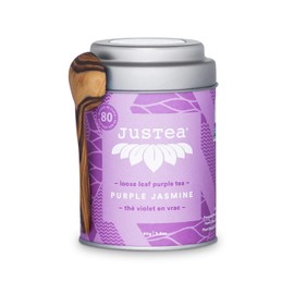 JusTea PURPLE JASMINE | Loose Leaf Purple Tea with Hand Carved Tea Spoon | 40+ Cups (3.2oz) | Low Caffeine | Award-Winning | Fair Trade | Non-GMO
