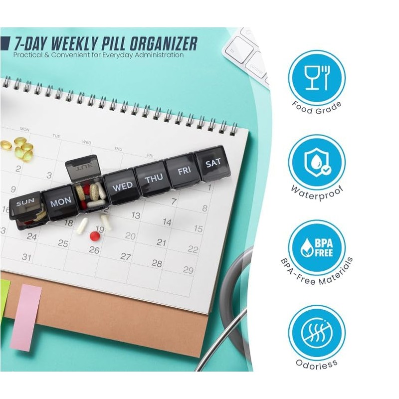 Weekly Pill Organizer with 7-Day Medication and Vitamin Holder Container,