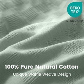 BISELINA 100% Cotton Duvet Cover Set Waffle Weave 3PCS (1 Comforter Cover, 2 Pillow Shams) Reversible Soft Skin-Friendly Breathable Shabby Chic Bedding for All Season - Mint Green, Full Size