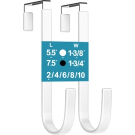 Over The Door Hooks 5.5" 2Pcs for 1 3/8" Door White Plastic Coating Wreath Door Hanger Hook for Hanging Ironing Board Towel Rack Bathroom Closet Cabinet Clothes Coat Holder Single Heavy Duty
